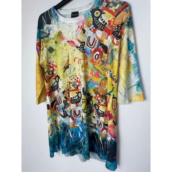 Inoah Size Large Abstract Art Dress Birds Contemporary Modernist Pop Art Granny - Picture 7 of 14